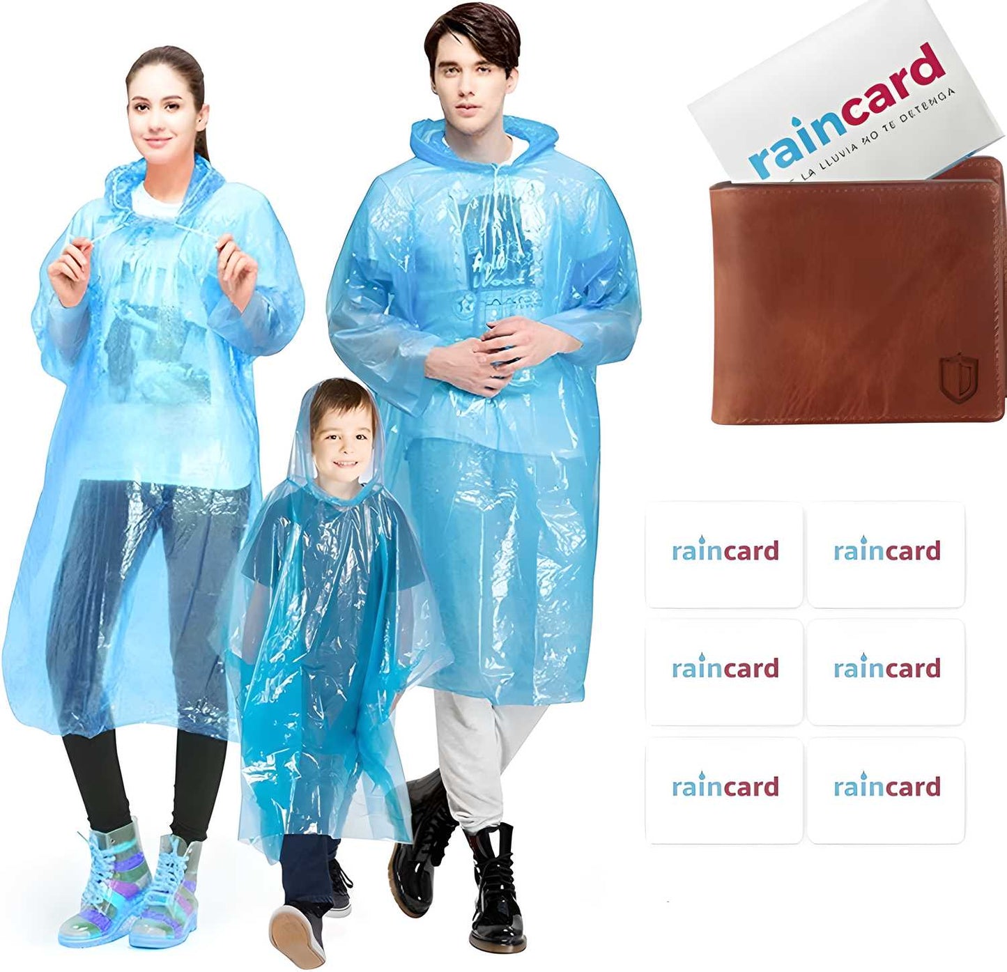 FULLY Reusable Wallet Rain Card Rain Coat for Adults ( Set of 5 ) Multicolor.