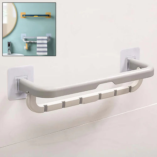 1515 Wall Mounted Double Bar Towel Holder with Hooks – Space-Saving Bathroom Organizer