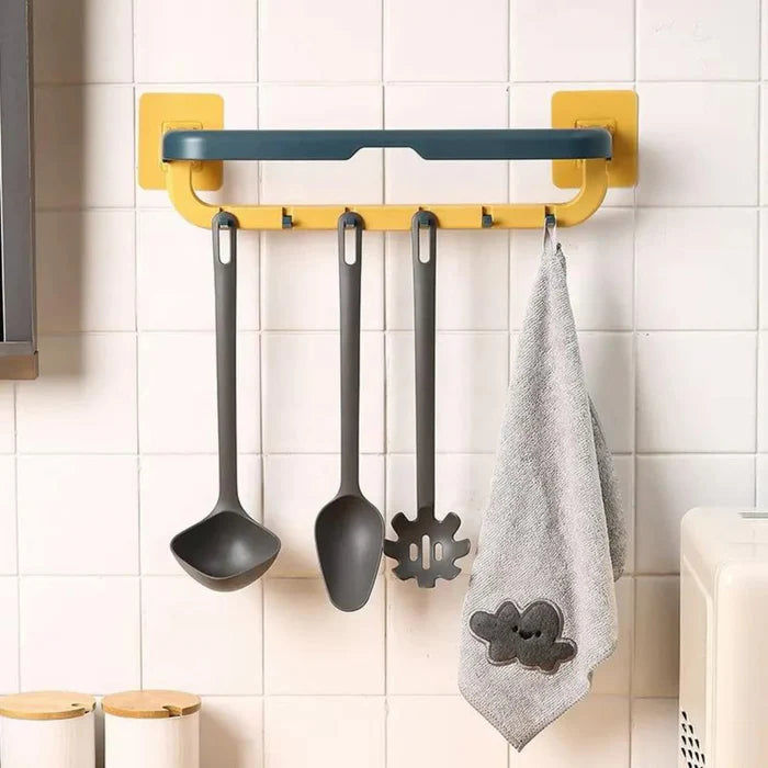 1515 Wall Mounted Double Bar Towel Holder with Hooks – Space-Saving Bathroom Organizer