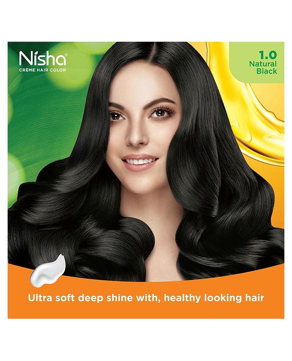 Nisha Crème Hair Color Box - Natural Black 1.0, Brown| Rich, Long-Lasting Color & Gentle Care.