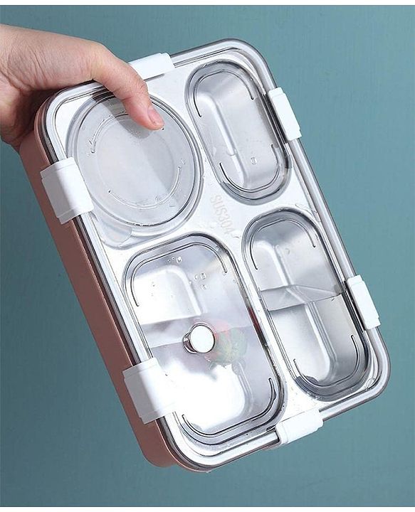 4 Compartment Stainless Steel Lunch Box with 2 Removable Containers | Durable & Leak-Proof