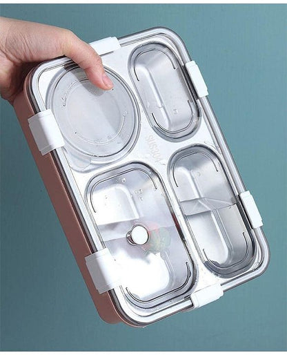 4 Compartment Stainless Steel Lunch Box with 2 Removable Containers | Durable & Leak-Proof