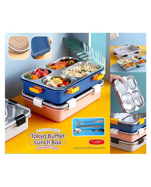 4 Compartment Stainless Steel Lunch Box with 2 Removable Containers | Durable & Leak-Proof