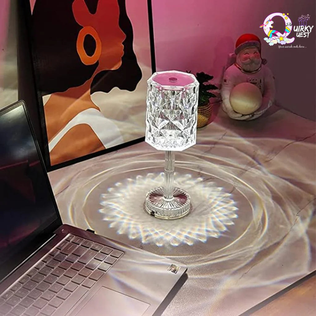 Crystal Rose Diamond Touch Lamp | 16-Color Rechargeable Night Light with Remote Control