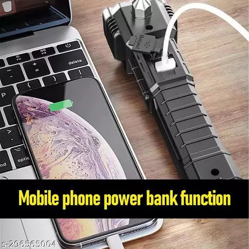 Portable 3W Rechargeable LED Torch Flashlight – Long Beam Range with Hammer, Strong Magnets & Window Cutter