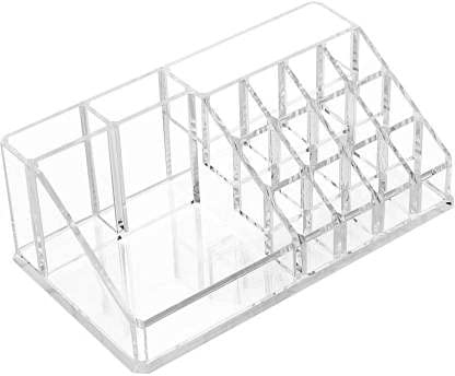 SHOPOWARE 16 Compartment Plastic Makeup Organizer Box | Transparent Lipstick Storage