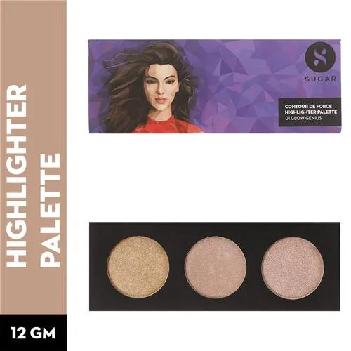 SUGAR Cosmetics Contour De Force Highlighter Palette - 01 Glow Genius | Radiant, Multi-Dimensional Glow