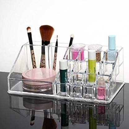 SHOPOWARE 16 Compartment Plastic Makeup Organizer Box | Transparent Lipstick Storage