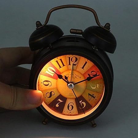 DRONTER Vintage Twin Bell Alarm Clock with Night LED Light | Extra Loud for Kids & Students