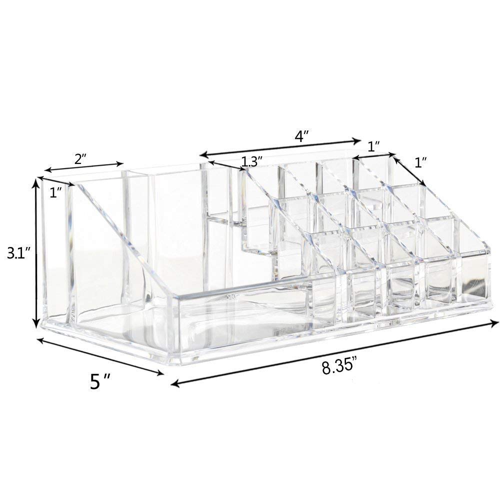 SHOPOWARE 16 Compartment Plastic Makeup Organizer Box | Transparent Lipstick Storage