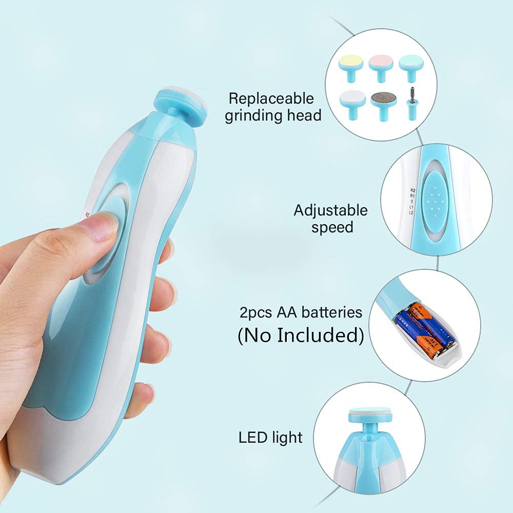 RIGHTWELL Electric Baby Nail Clipper: Safe & Quiet Nail Trimmer with LED Light and 6 Grinding Heads for Newborns and Toddlers