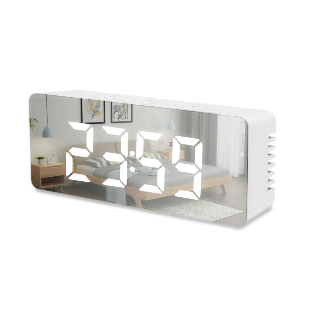 Abdobariya Digital LED Mirror Alarm Clock | Large Display with Snooze & Temperature for Heavy Sleepers, Kids