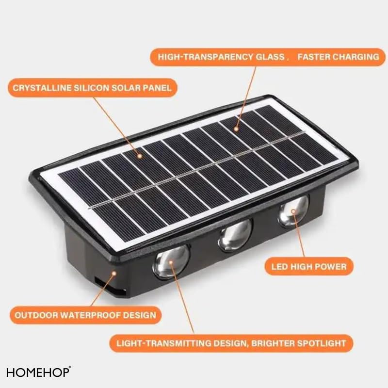 Homehop Solar Outdoor Light – 6 LED Up & Down Waterproof Wall Lamp with Auto On/Off