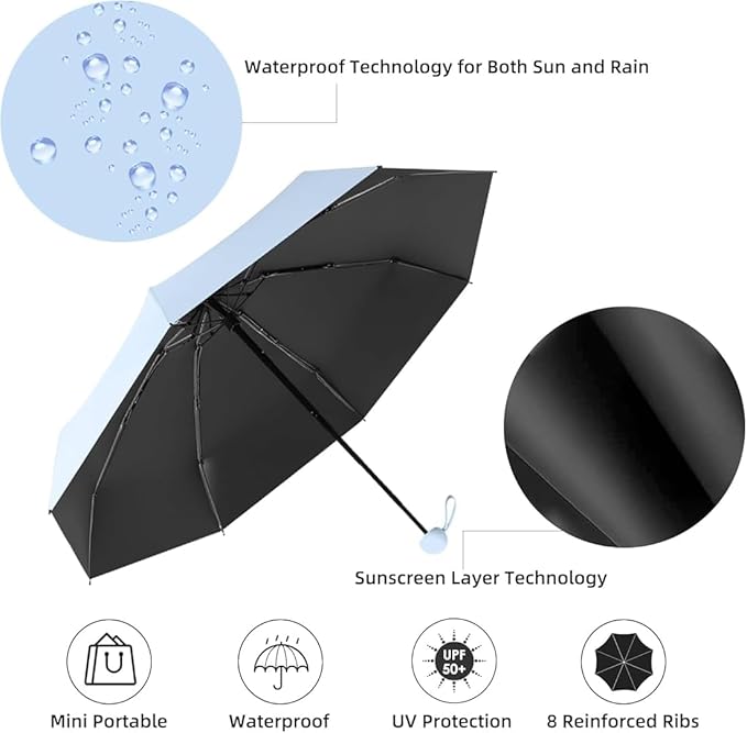 Compact Mini Umbrella with Case | Manual Open, UV Protection & Anti-Slip Handle for Travel