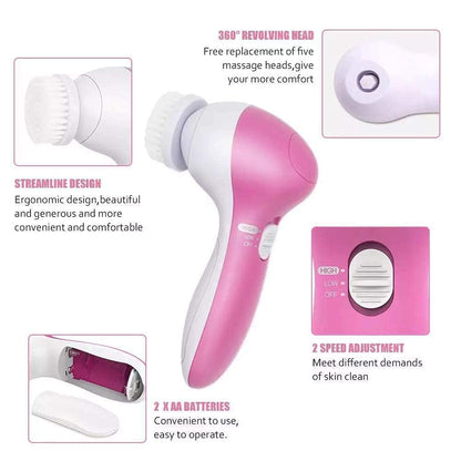 PIARA 5 in 1 Facial Exfoliator & Electric Massage Machine: Complete Skincare Cleanser Kit for Women