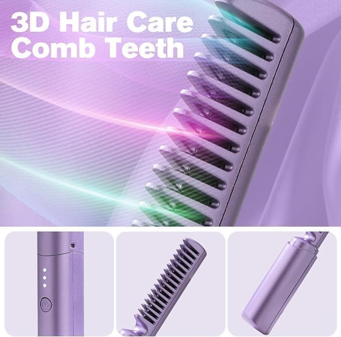BUYERZONE Rechargeable Wireless Hair Straightener Comb Brush | 3 Gear Control
