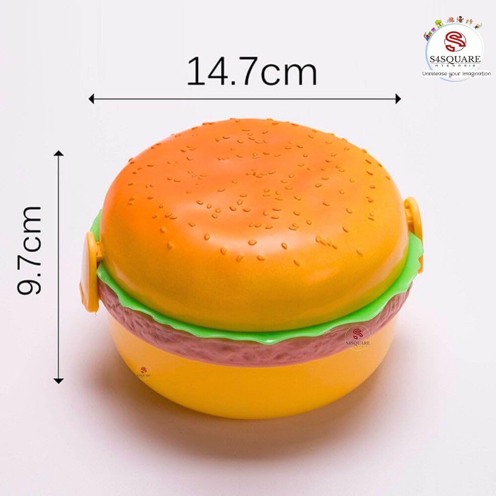 S4Square Leak-Proof 3-Tier Burger Shape Lunch Box | Fun & Durable Tiffin for Kids.