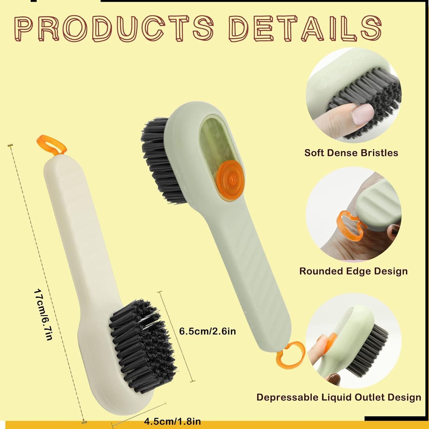 Multifunctional Liquid Shoe Brush with Dispenser | Long Handle Shoe Cleaner with Liquid Cartridge