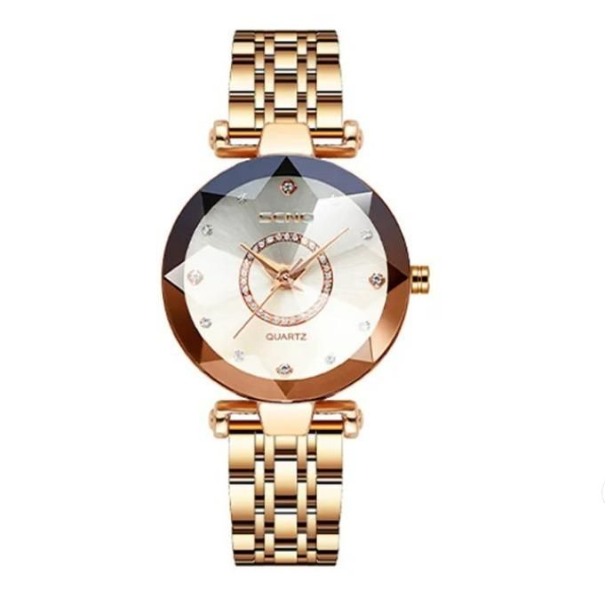 Diamond Shape Multicolour Dial & Rose Gold Strap Watch