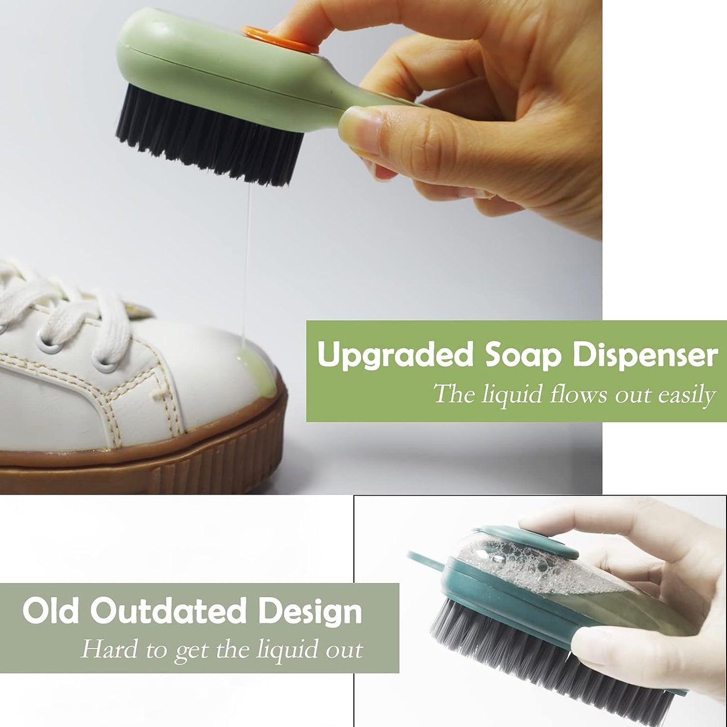 Multifunctional Liquid Shoe Brush with Dispenser | Long Handle Shoe Cleaner with Liquid Cartridge