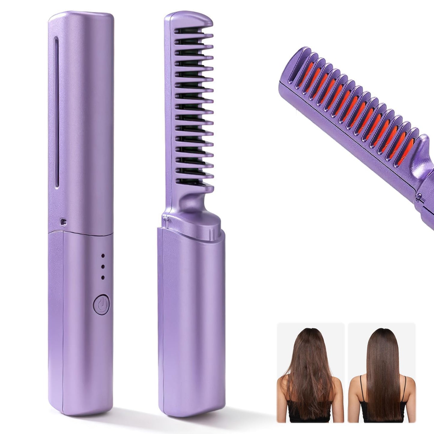 BUYERZONE Rechargeable Wireless Hair Straightener Comb Brush | 3 Gear Control & Intelligent Shutdown