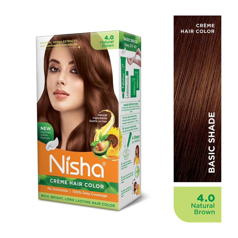 Nisha Crème Hair Color Box - Natural Black 1.0, Brown| Rich, Long-Lasting Color & Gentle Care.