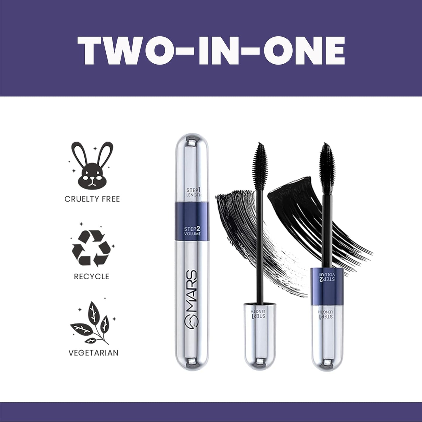 MARS Double Trouble Volumizing & Lengthening Mascara | 2-in-1 Formula for Long-Lasting, Dramatic Lashes (15 ml)