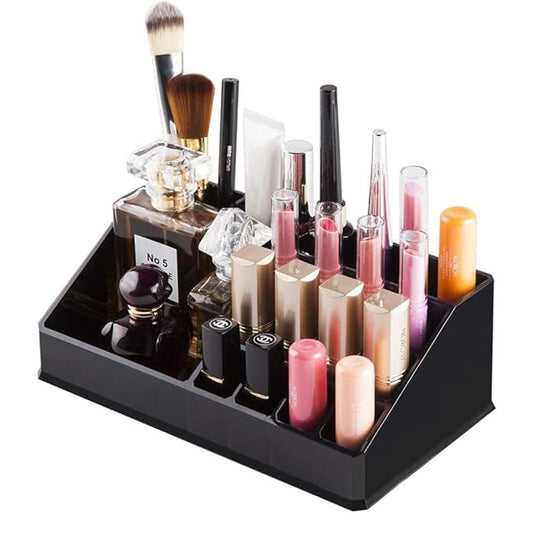 SHOPOWARE 16 Compartment Plastic Makeup Organizer Box | Transparent Lipstick Storage