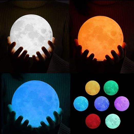 3D Moon Lamp 7-Color Touch Night Light – 15cm Sensor Moonlight Lamp with Stand & USB