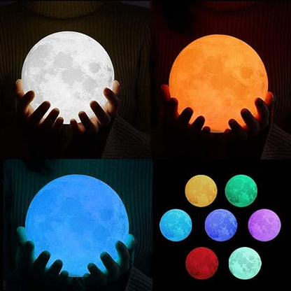3D Moon Lamp 7-Color Touch Night Light – 15cm Sensor Moonlight Lamp with Stand & USB
