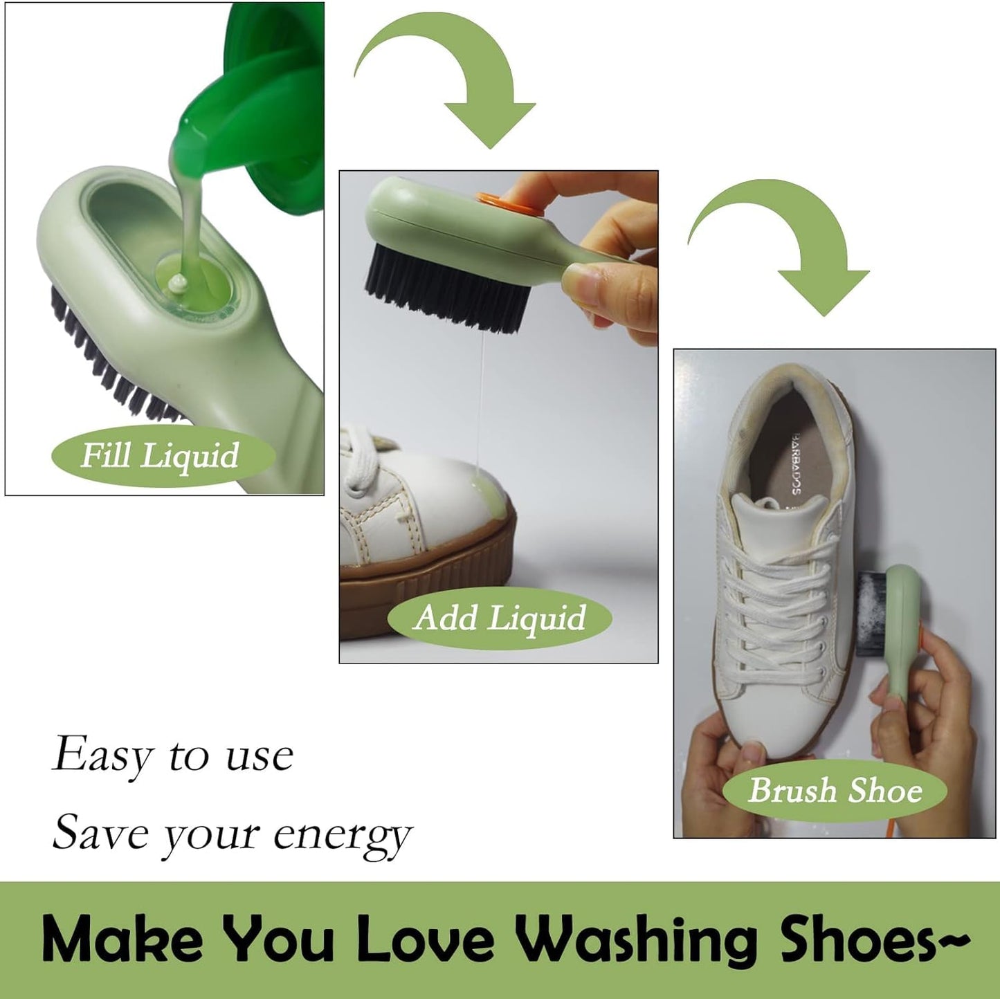 Multifunctional Liquid Shoe Brush with Dispenser | Long Handle Shoe Cleaner with Liquid Cartridge