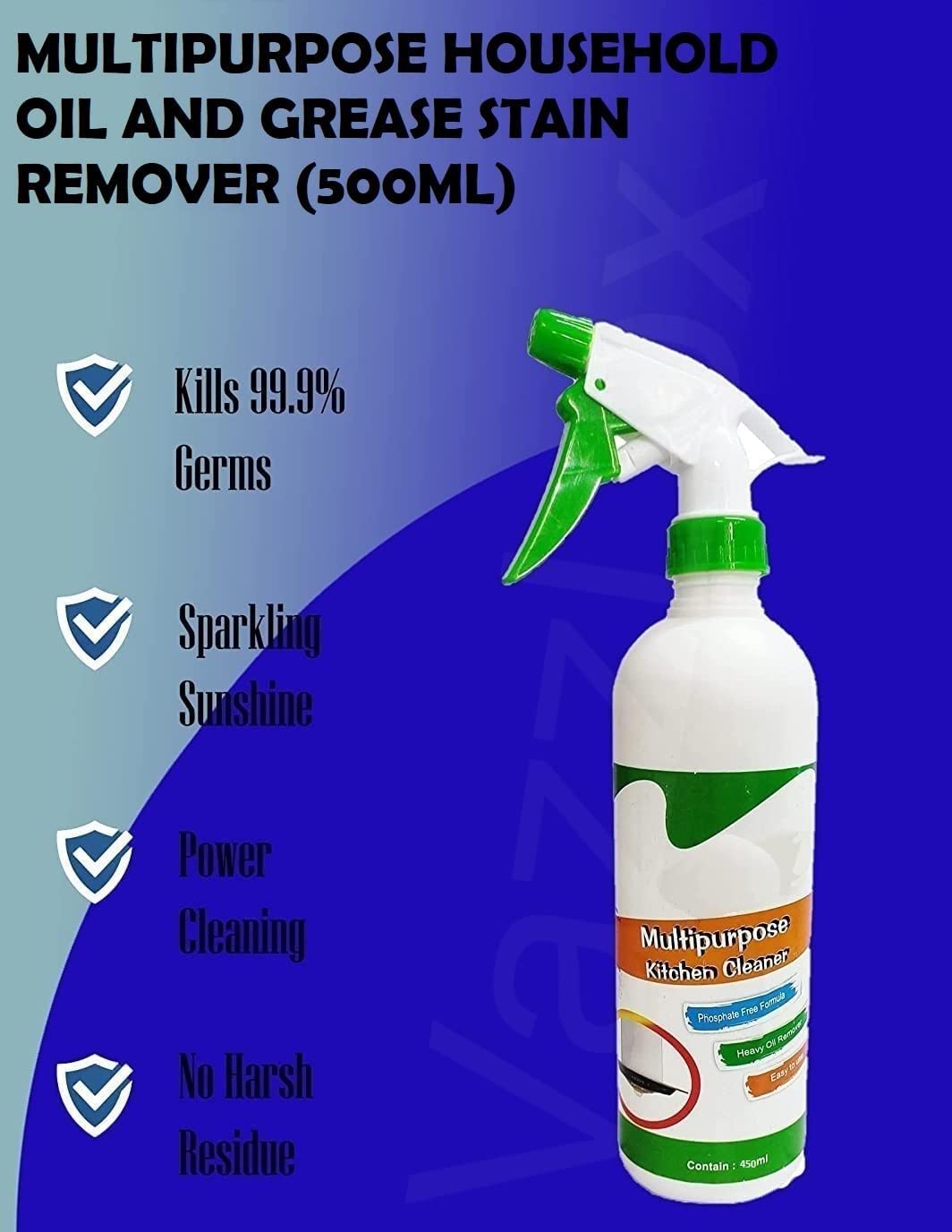 VazzLox Kitchen Cleaner Spray: Non-Toxic Oil & Grease Stain Remover for Stove, Chimney, Grill, and Exhaust Fan