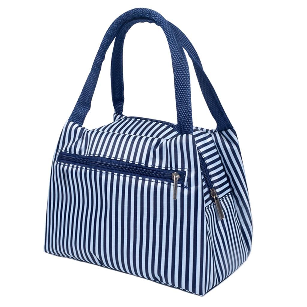 Portable Lunch Bag | Student Picnic Storage Bag with Blue Grids Design