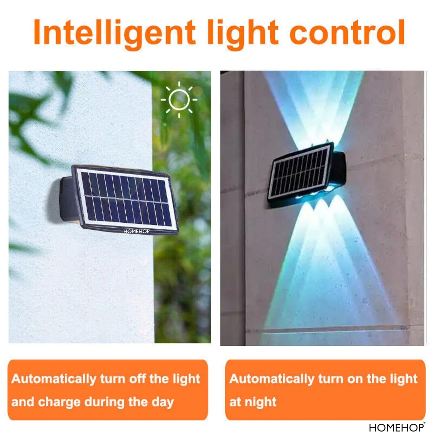 Homehop Solar Outdoor Light – 6 LED Up & Down Waterproof Wall Lamp with Auto On/Off
