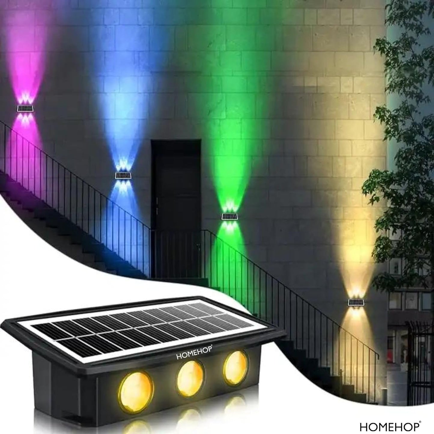 Homehop Solar Outdoor Light – 6 LED Up & Down Waterproof Wall Lamp with Auto On/Off