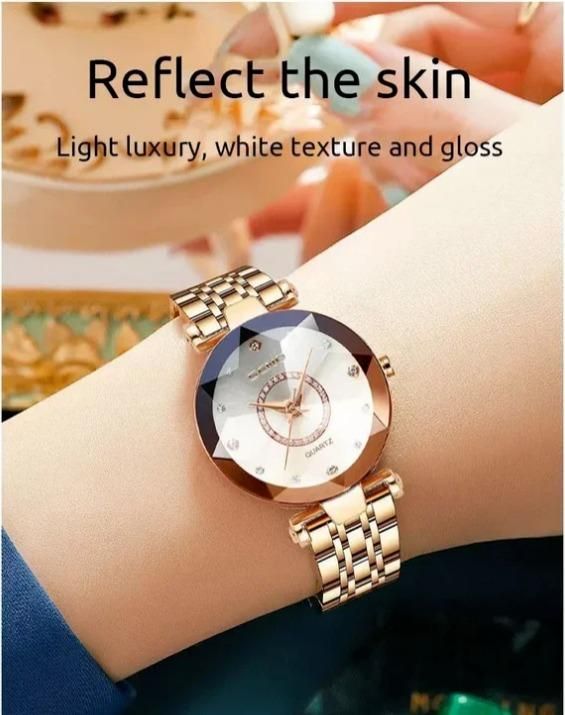 Diamond Shape Multicolour Dial & Rose Gold Strap Watch