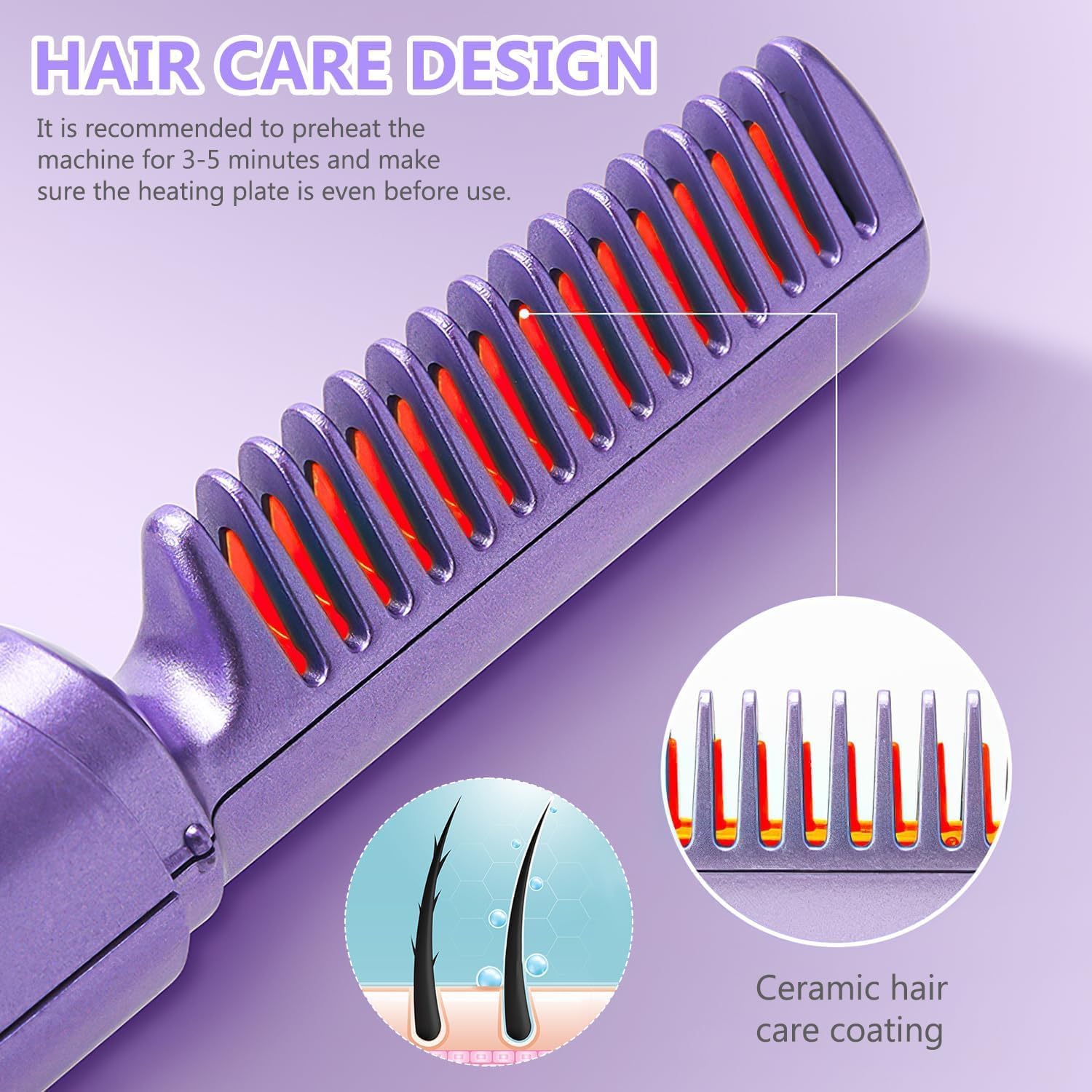 BUYERZONE Rechargeable Wireless Hair Straightener Comb Brush | 3 Gear Control