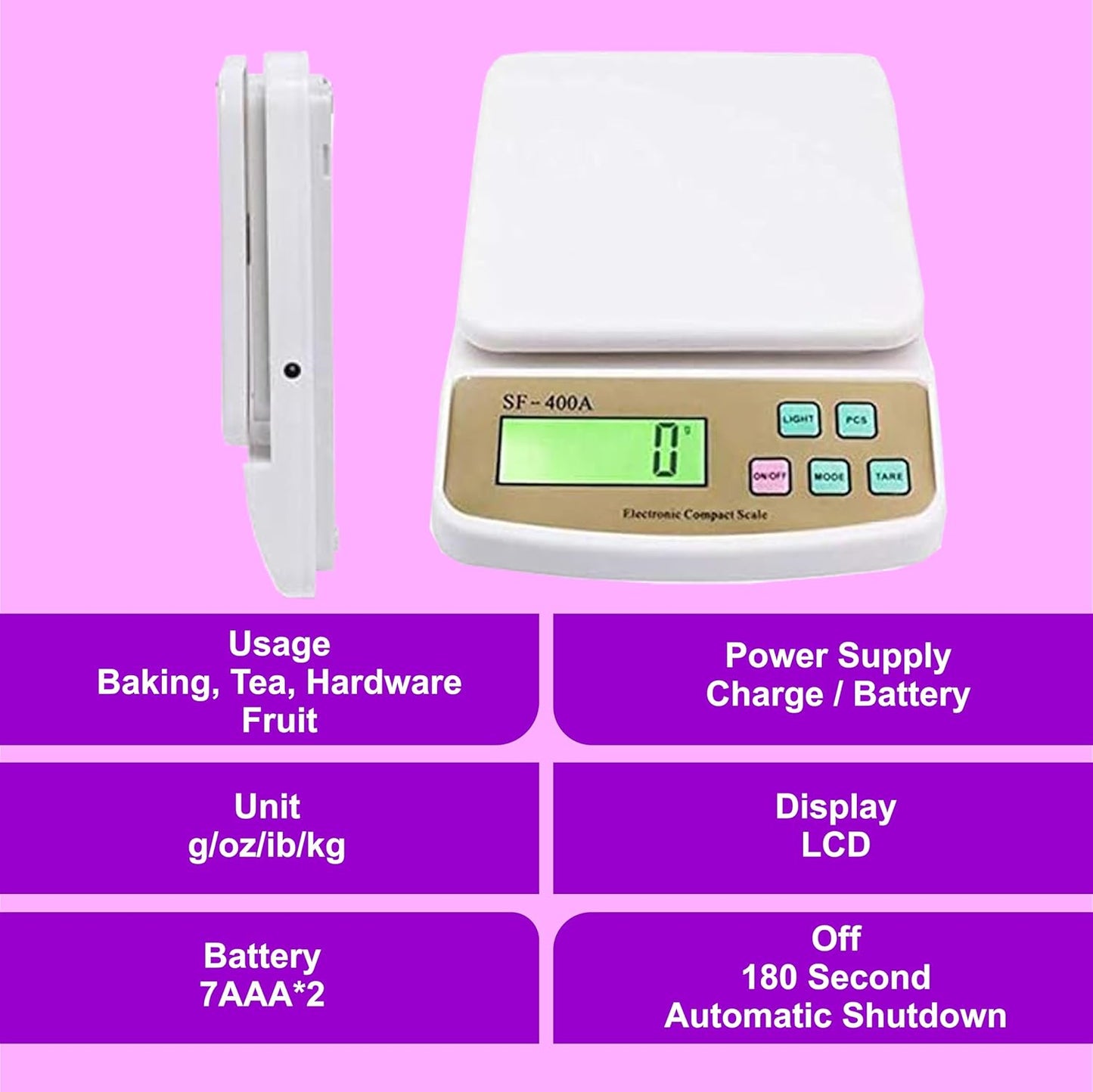 Kitchen Scale SF 400 A: Portable Electronic Digital Weighing Scale with Backlight LCD Display - 10 kg Capacity