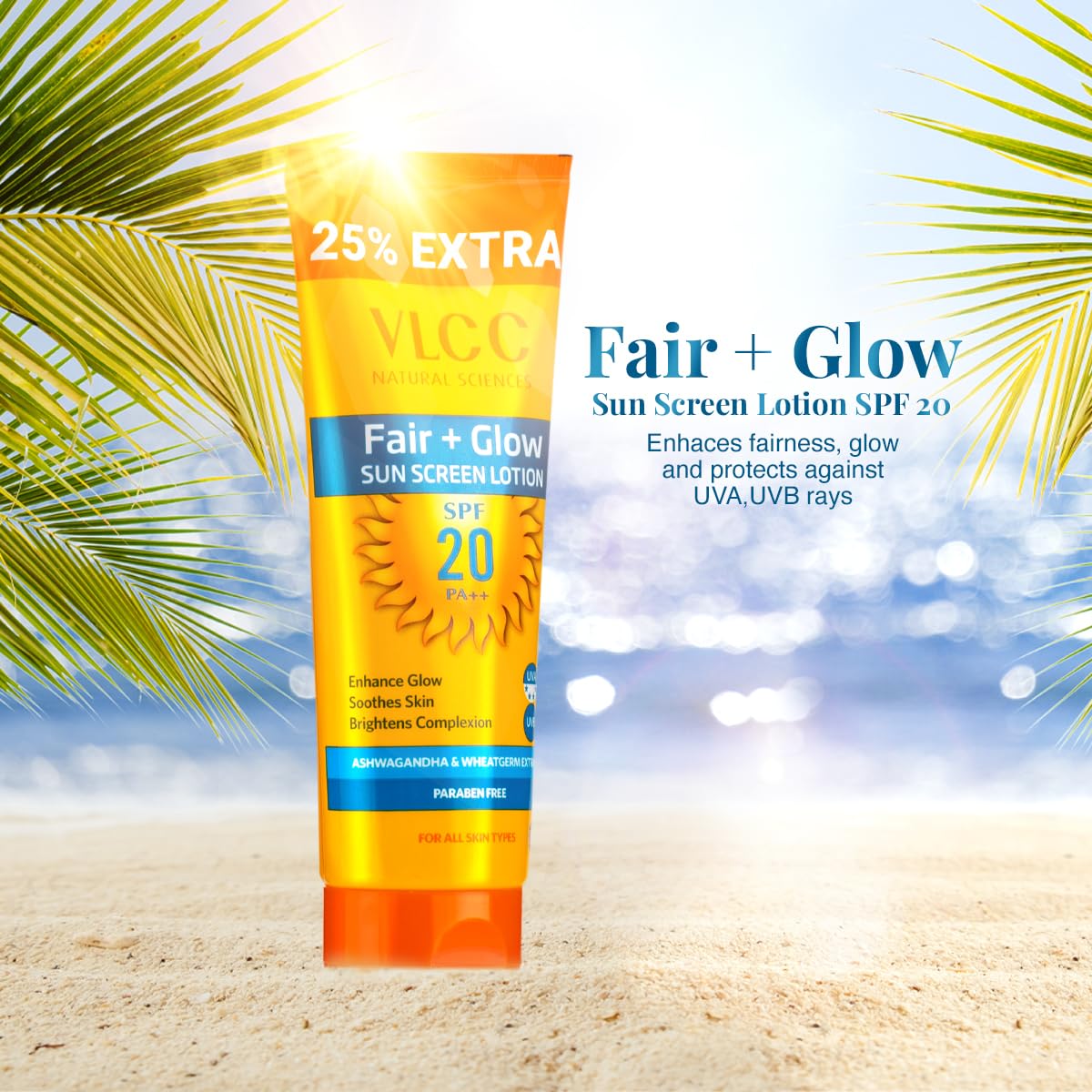 VLCC Fair Glow Sunscreen Lotion SPF 20 | Lightweight Protection for Radiant Skin