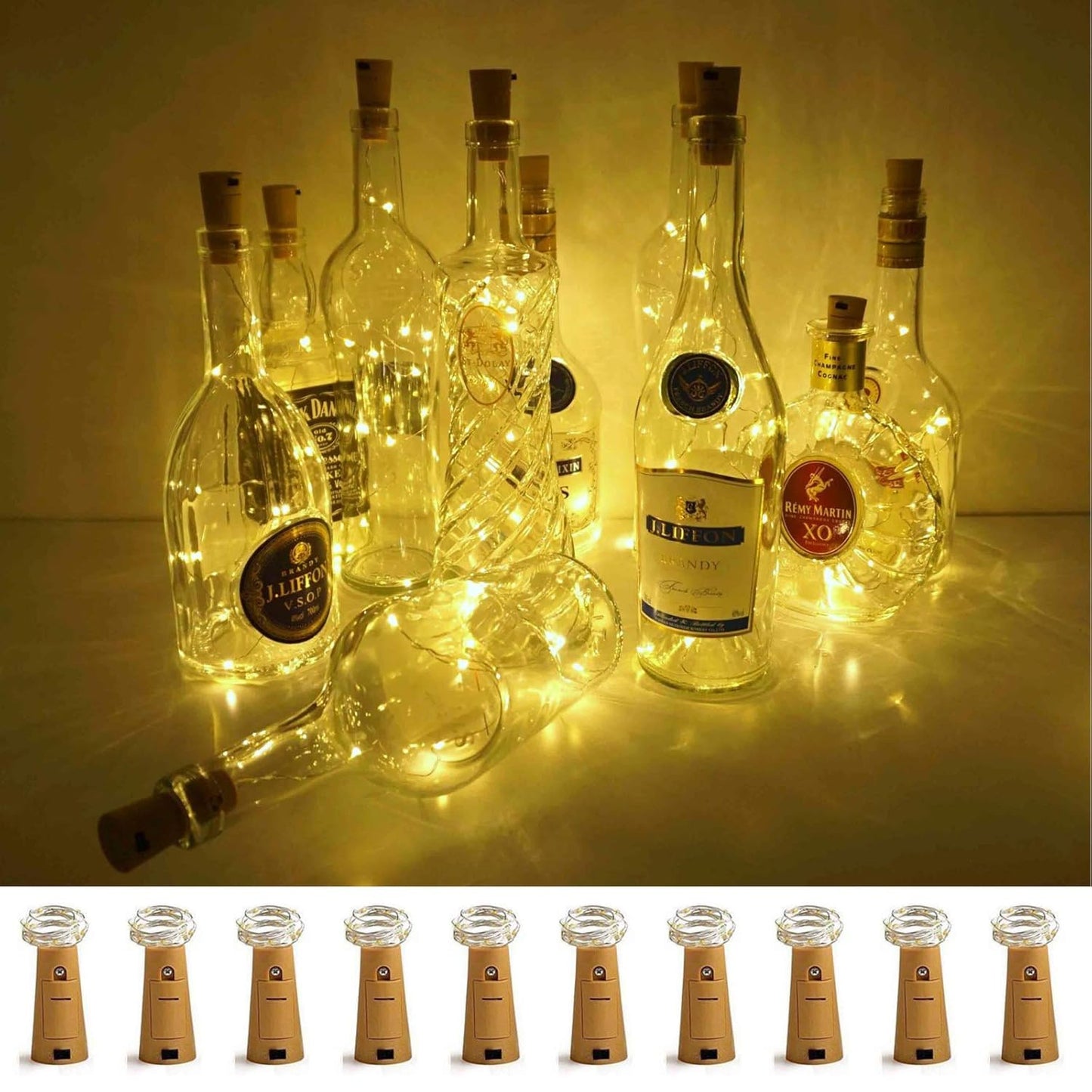 LoveNite Wine Bottle Lights with Cork | 10-Pack Battery Operated LED Fairy Lights for DIY, Party & Decor