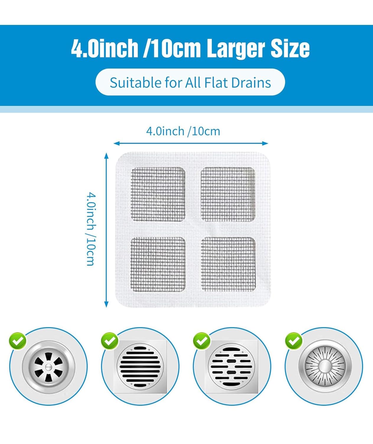 Disposable Drain Cover for Bathroom | Hair Catcher Mesh Shower Drain Guard.