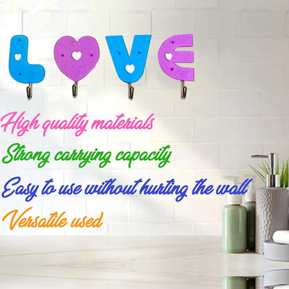 Suzec Love Shape Self Adhesive Hooks | Cute Seamless Heart Hooks (Set of 4)