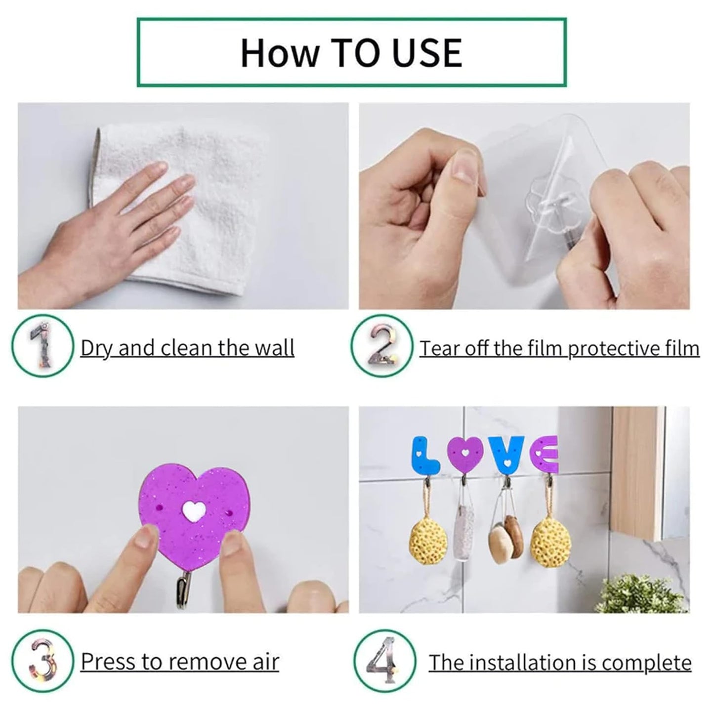 Suzec Love Shape Self Adhesive Hooks | Cute Seamless Heart Hooks (Set of 4)