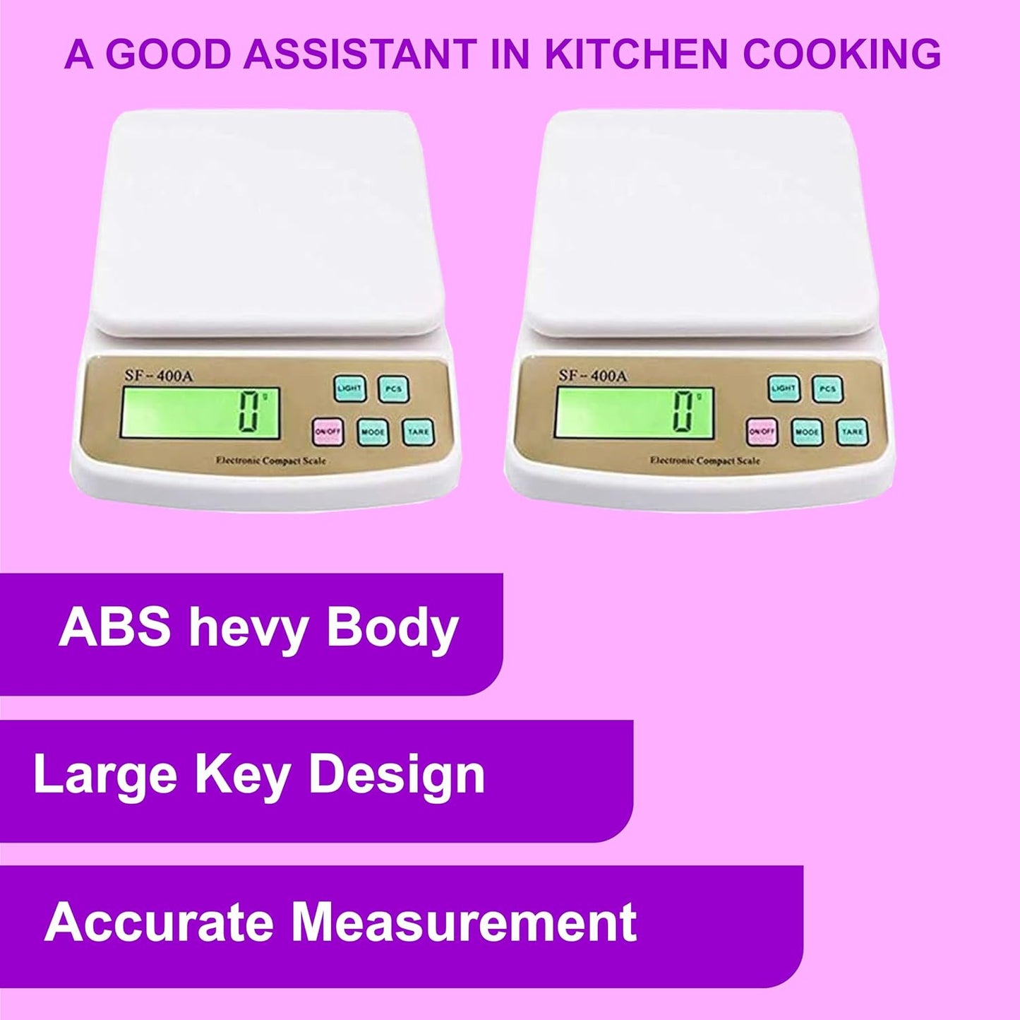 Kitchen Scale SF 400 A: Portable Electronic Digital Weighing Scale with Backlight LCD Display - 10 kg Capacity