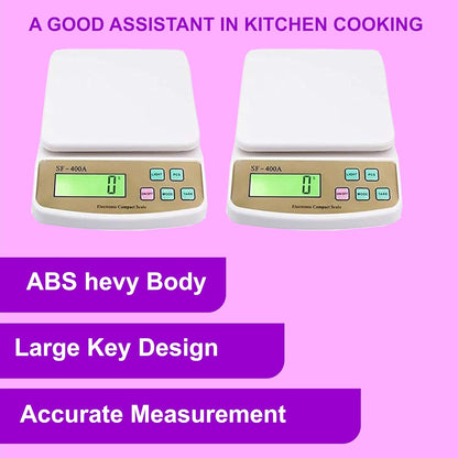 Kitchen Scale SF 400 A: Portable Electronic Digital Weighing Scale with Backlight LCD Display - 10 kg Capacity