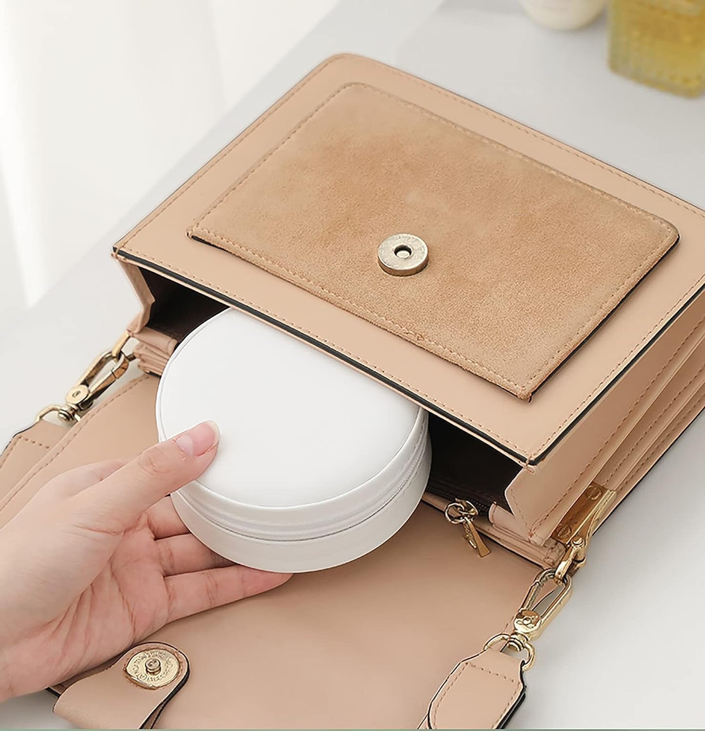 YKXIMS Mini Round Jewelry Box Organizer: PU Leather Zipper Portable Storage for Accessories Perfect Gift for Girls & Women