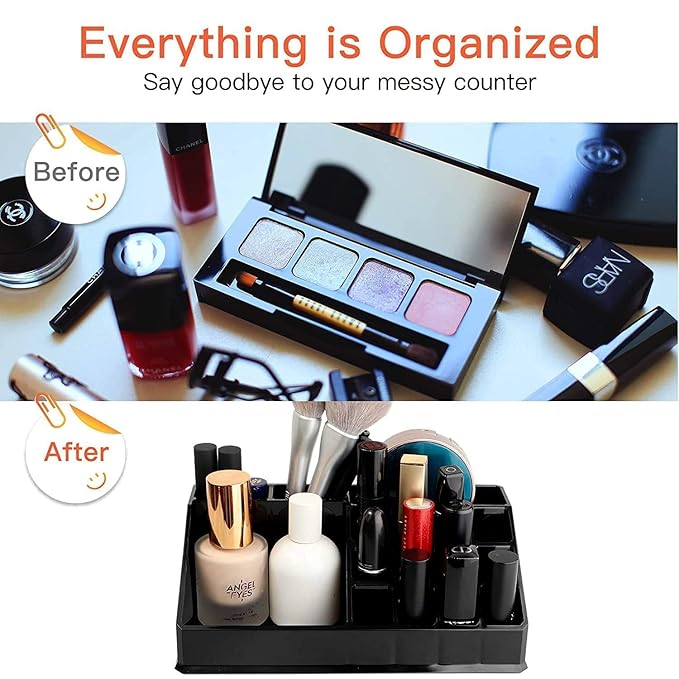 SHOPOWARE 16 Compartment Plastic Makeup Organizer Box | Transparent Lipstick Storage