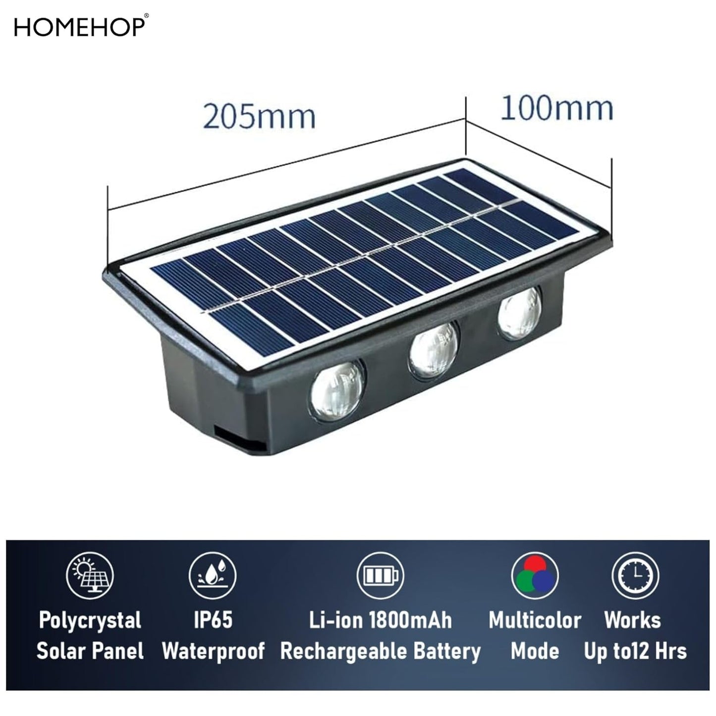 Homehop Solar Outdoor Light – 6 LED Up & Down Waterproof Wall Lamp with Auto On/Off