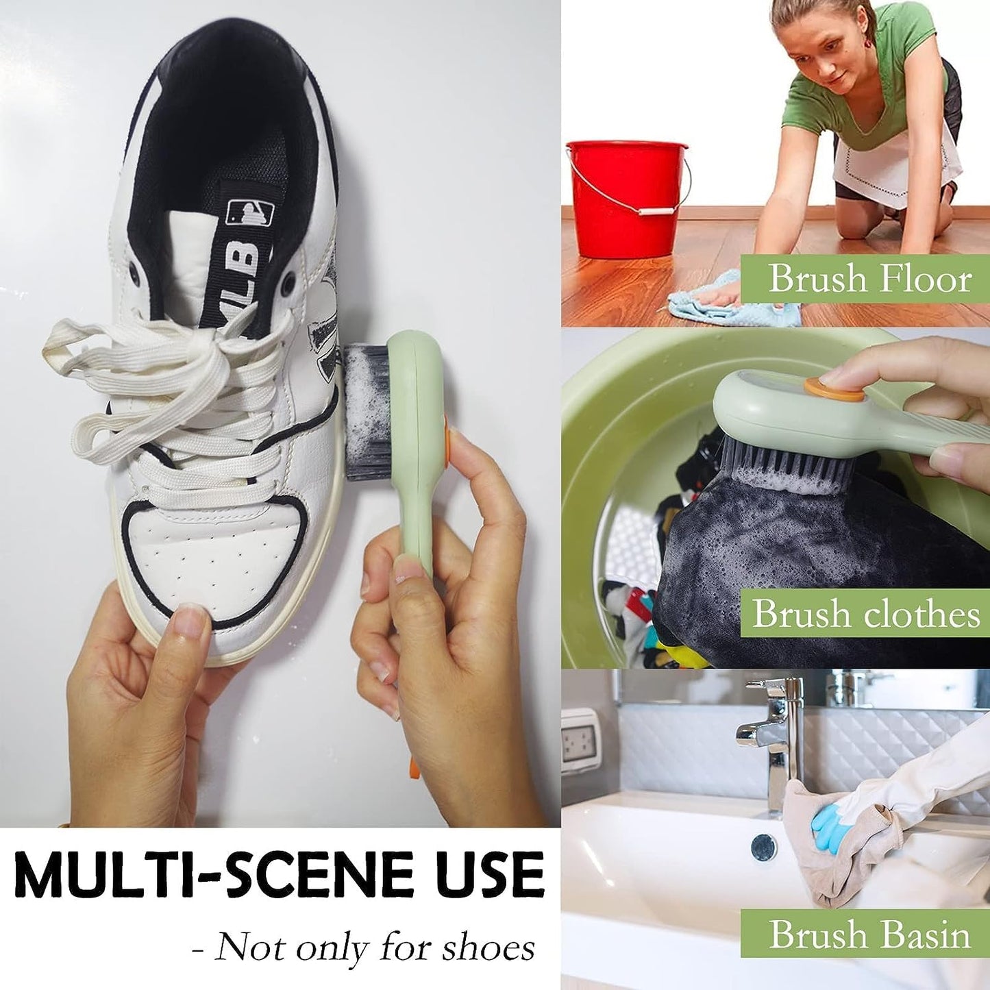 Multifunctional Liquid Shoe Brush with Dispenser | Long Handle Shoe Cleaner with Liquid Cartridge