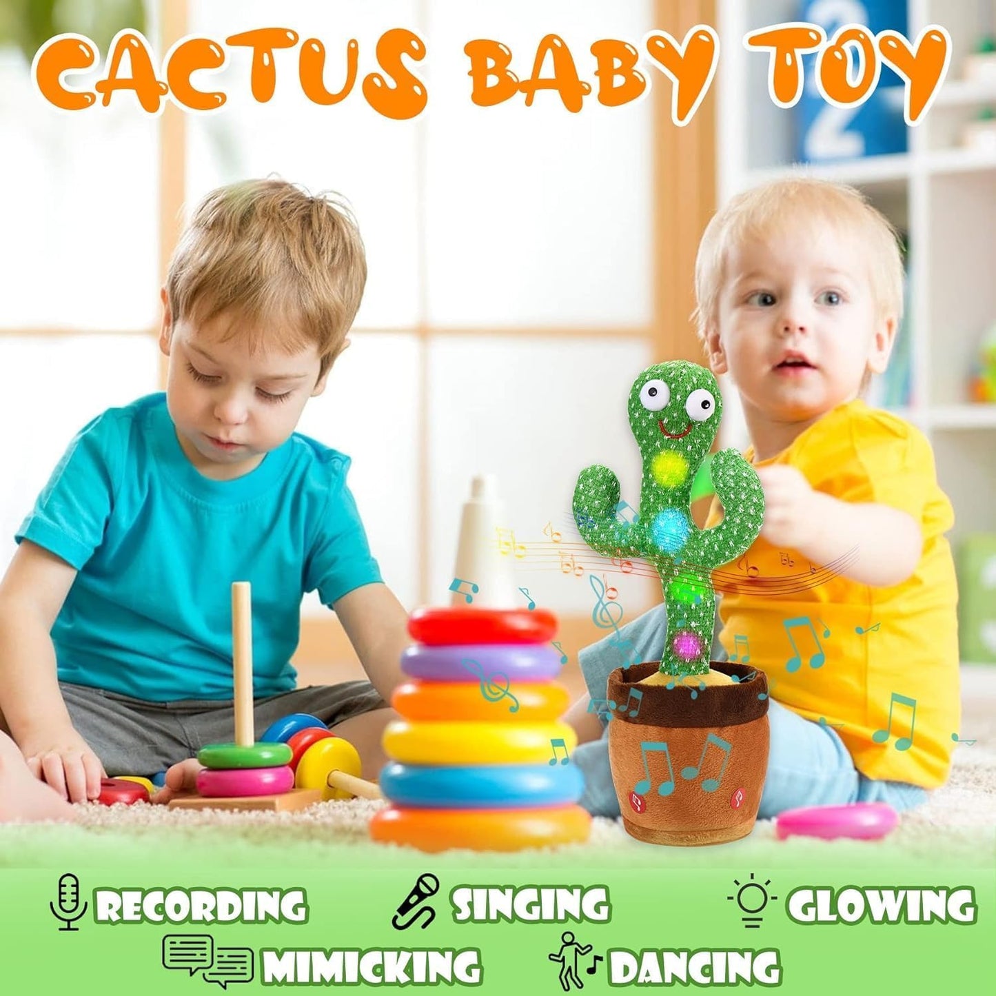 SUPER TOY Dancing Cactus Talking Plush | Singing, Recording & Light-Up Interactive Toy for Toddlers